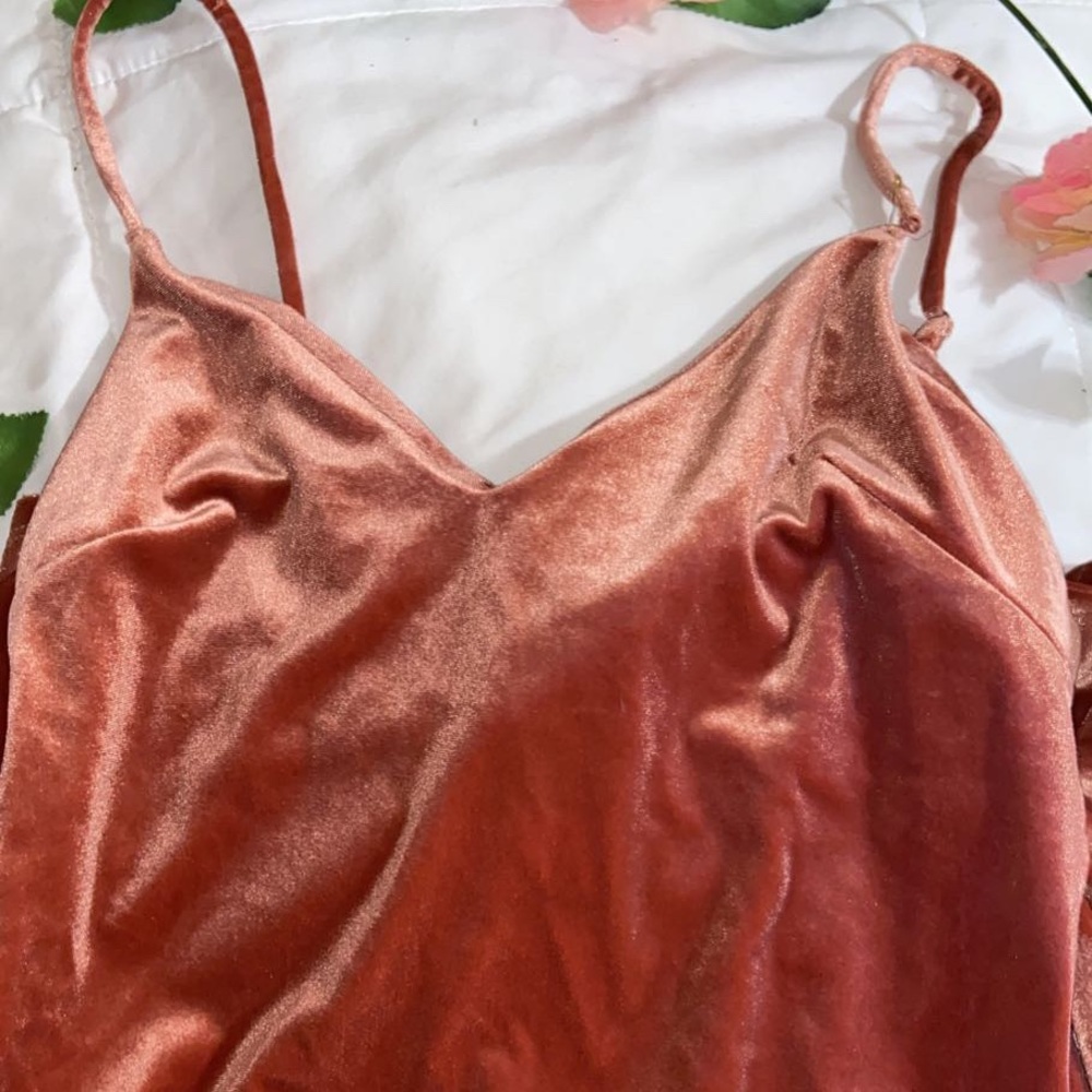 Velvet orange long slit dress 🍑